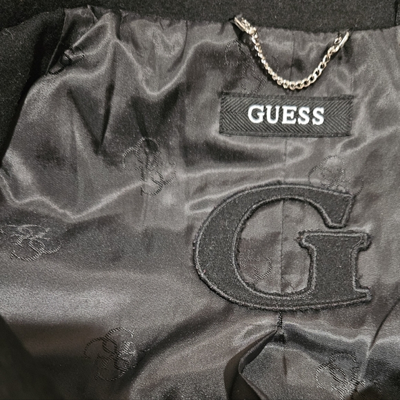 Guess Double Breast Wool Blend Coat Heavyweight Funnel Neck Belt Siz 6 Black EUC - Picture 4 of 15
